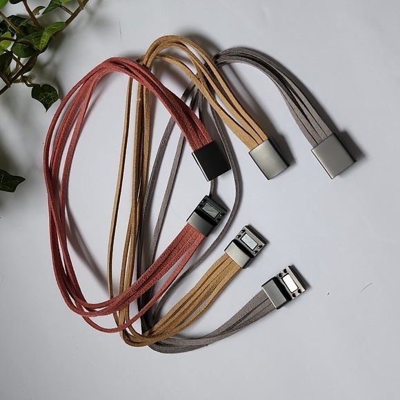 Pink, Tan and Grey Suede Multi String Choker Necklace Set - Picture 8 of 10